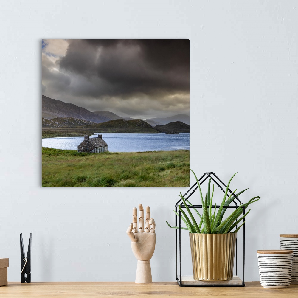 A bohemian room featuring Loch Stack, Sutherland, Highlands, Scotland, United Kingdom.