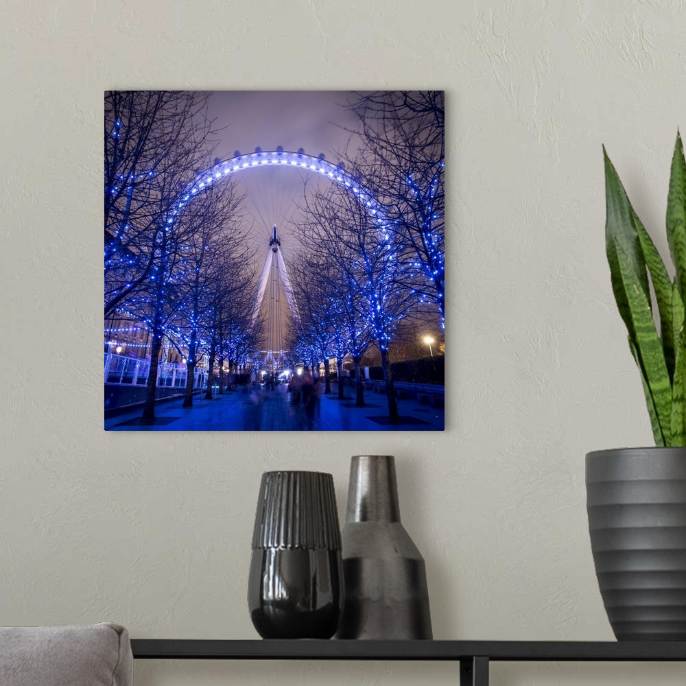 A modern room featuring London Eye (Millennium Wheel), South Bank, London, England.