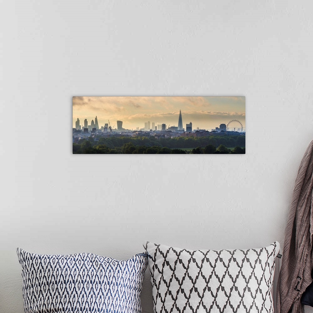 A bohemian room featuring London skyline with the Shard above Hyde Park, London, England, UK