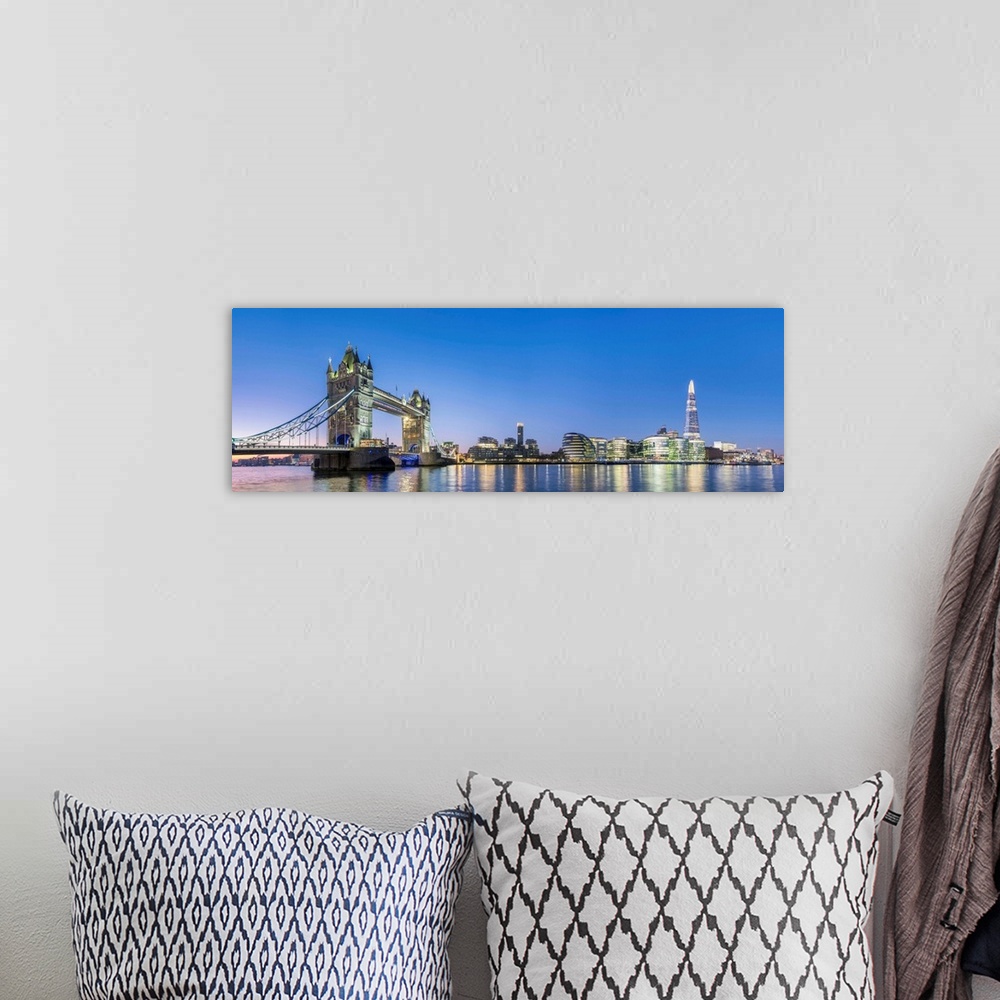 A bohemian room featuring United Kingdom, England, London. Tower Bridge and modern skyline of Southwark on the River Thames...