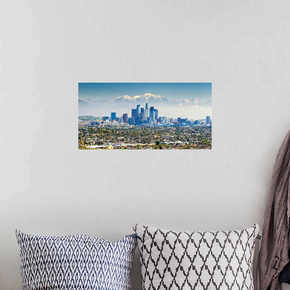 A bohemian room featuring Los Angeles Skyline And Snow Capped San Gabriel Mountains, California, USA