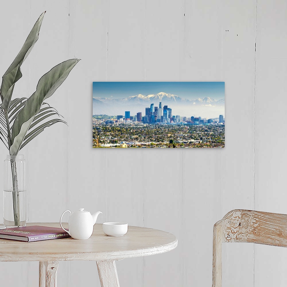 A farmhouse room featuring Los Angeles Skyline And Snow Capped San Gabriel Mountains, California, USA