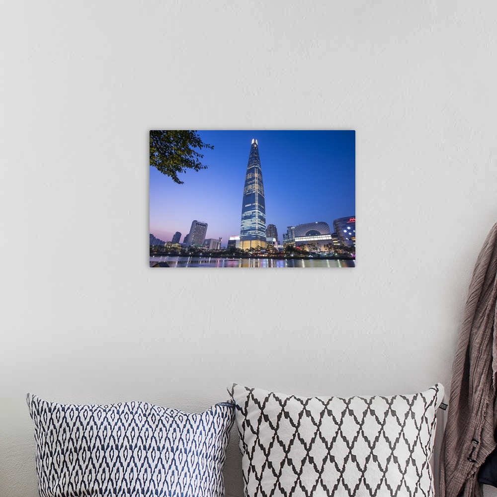 A bohemian room featuring Lotte Tower (555m supertall skyscraper, 5th tallest building in the world when completed in 2016)...