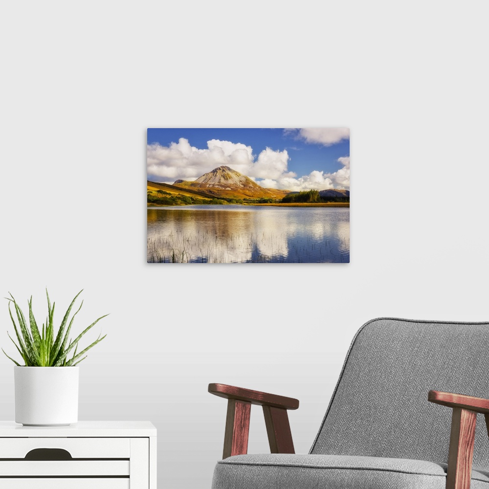 A modern room featuring Lough Dunlewey and Mount Errigal, County Donegal, Ulster region, Ireland, Europe