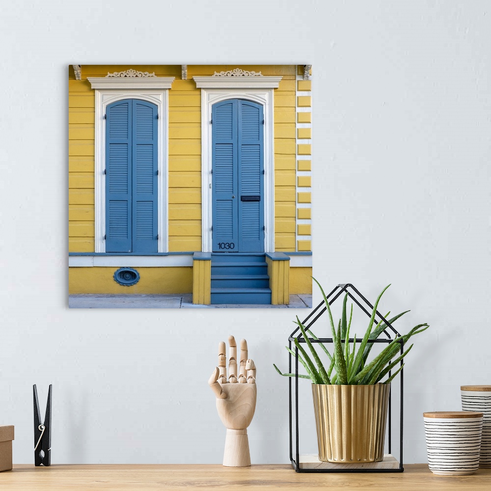 A bohemian room featuring United States, Louisiana, New Orleans. Colorful doors and windows in the French Quarter.