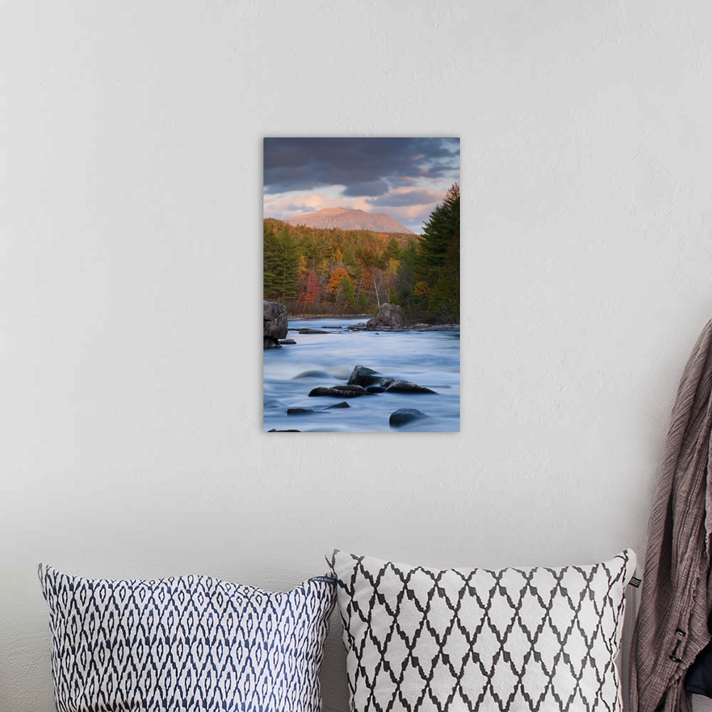 A bohemian room featuring USA, Maine, West Branch of the Penobscot River and Mount Katahdin in Baxter State Park