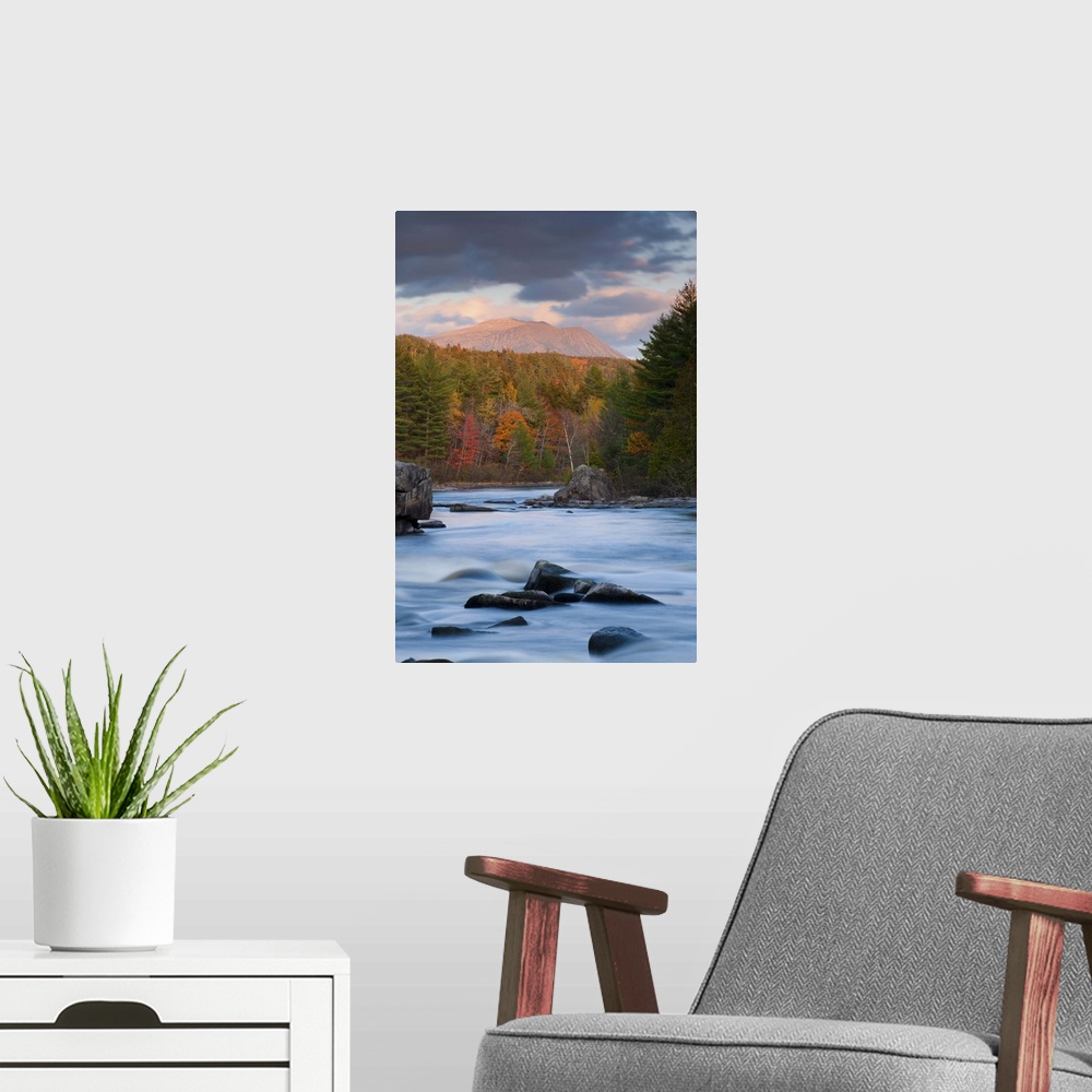 A modern room featuring USA, Maine, West Branch of the Penobscot River and Mount Katahdin in Baxter State Park