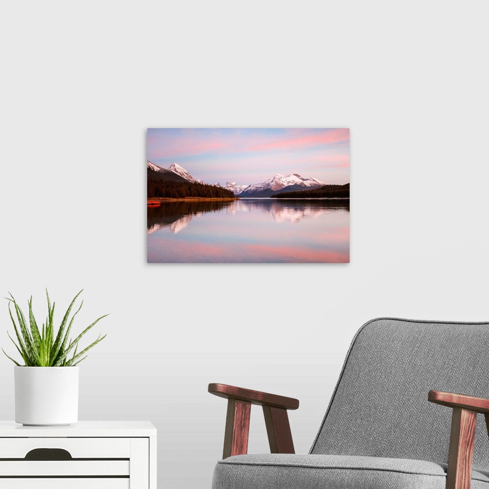 A modern room featuring Maligne Lake At Sunset, Jasper National Park, Alberta, Canada
