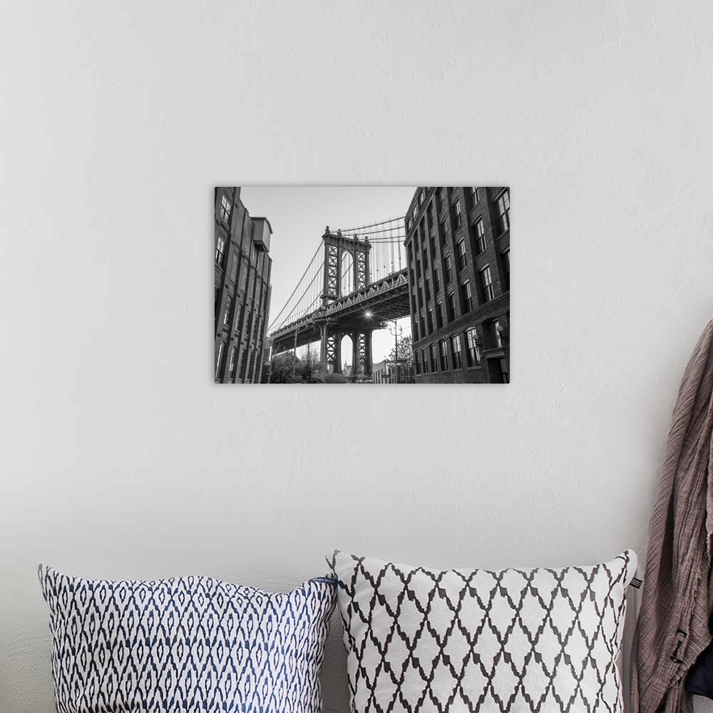 A bohemian room featuring Manhattan Bridge from DUMBO, Brooklyn, New York City, USA