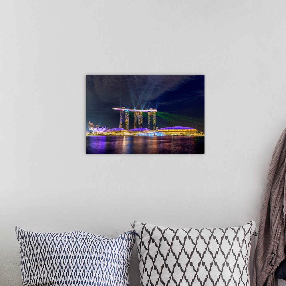 A bohemian room featuring Marina Bay Sands Light and Water Show, Singapore.