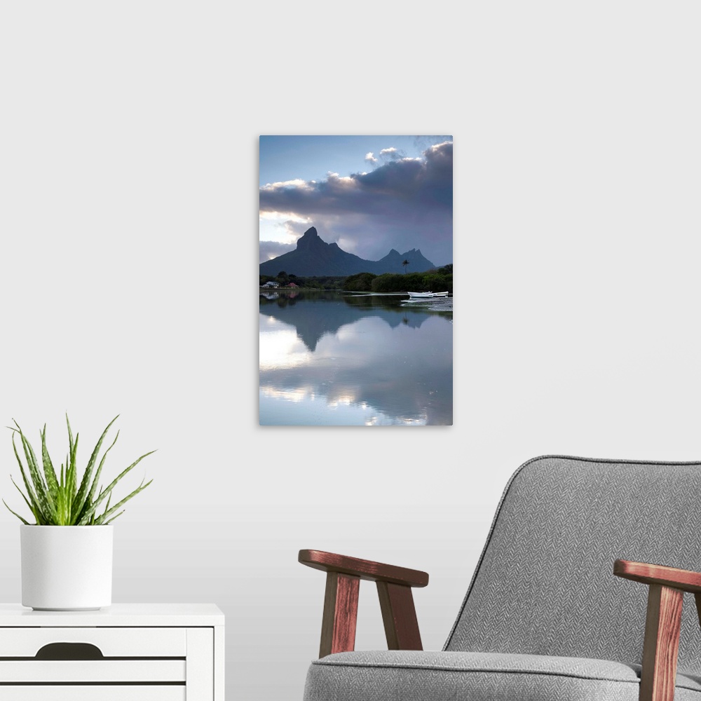 A modern room featuring Mauritius, Western Mauritius, Tamarin, Montagne du Rempart mountain (el. 777 meters) , dawn