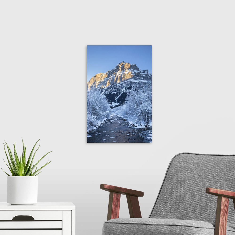 A modern room featuring Mettenberg mountain, Grindelwald, Jungfrau Region, Berner Oberland, Switzerland.