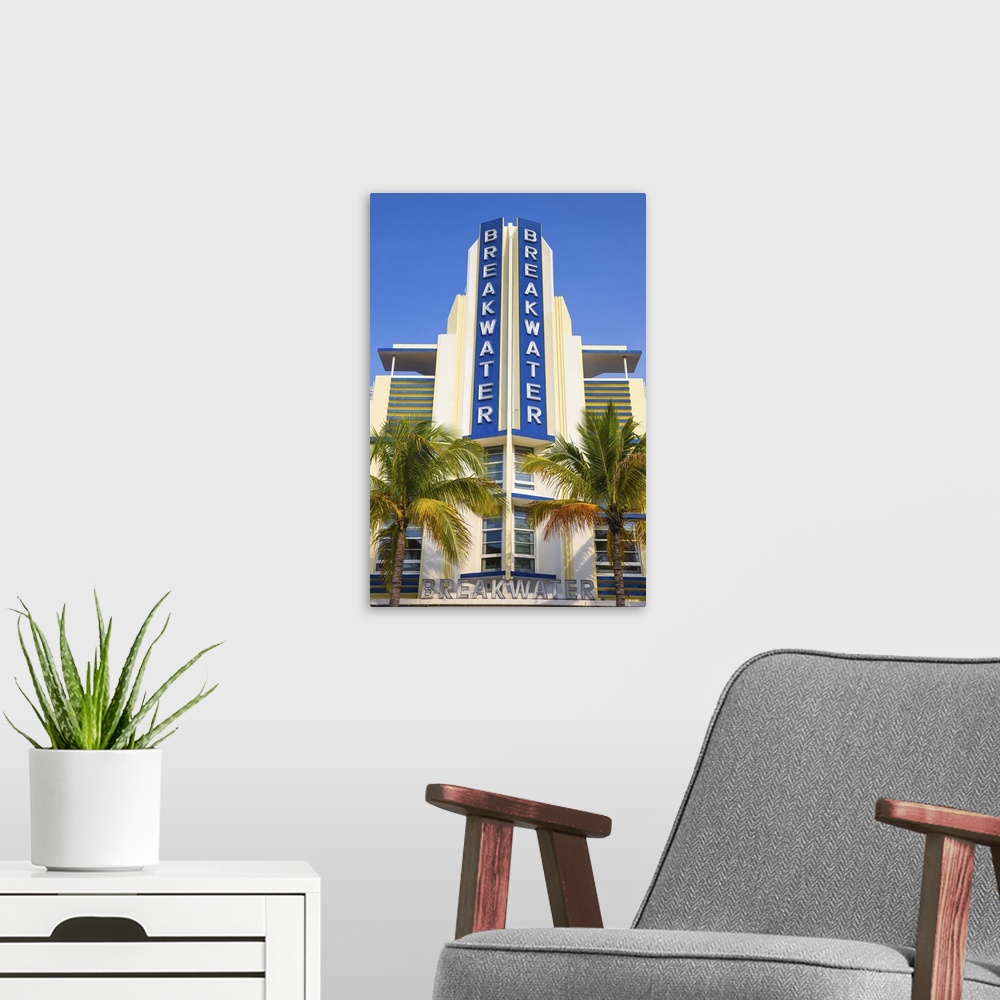 A modern room featuring U. S. A, Miami, Miami Beach, South Beach, Ocean Drive, Breakwater Hotel.
