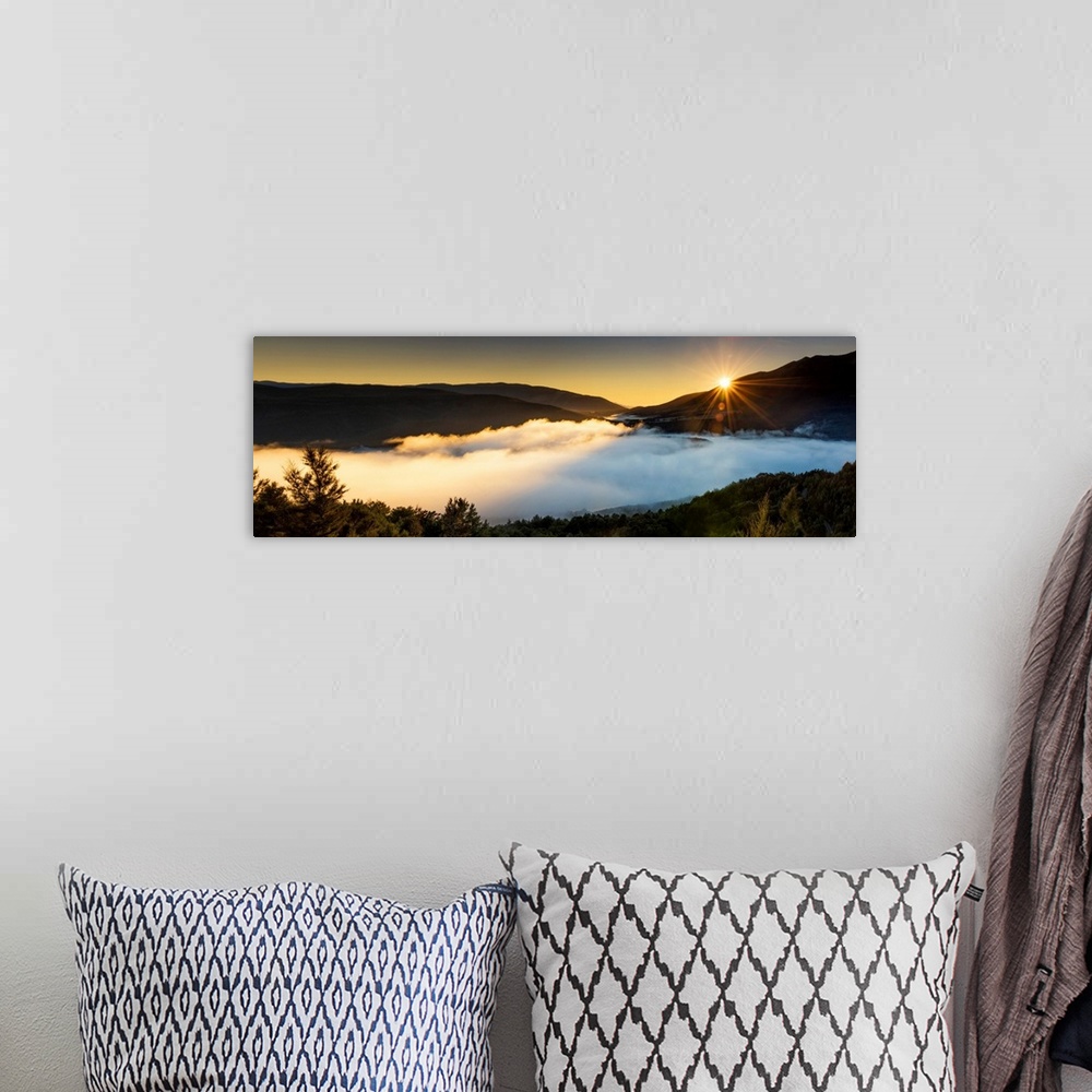 A bohemian room featuring Mist Over Lake Rotoiti At Sunset, New Zealand