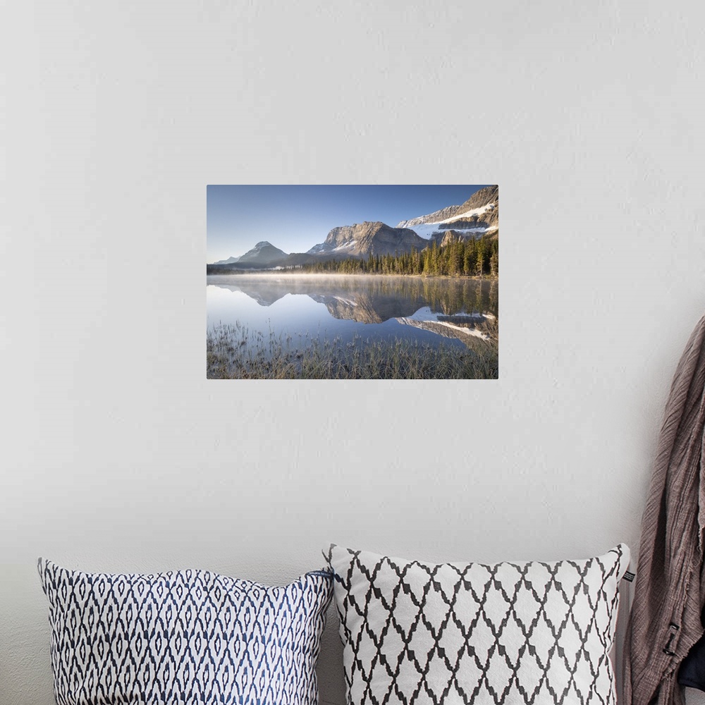 A bohemian room featuring Misty morning at Bow Lake in the Canadian Rockies, Alberta, Canada