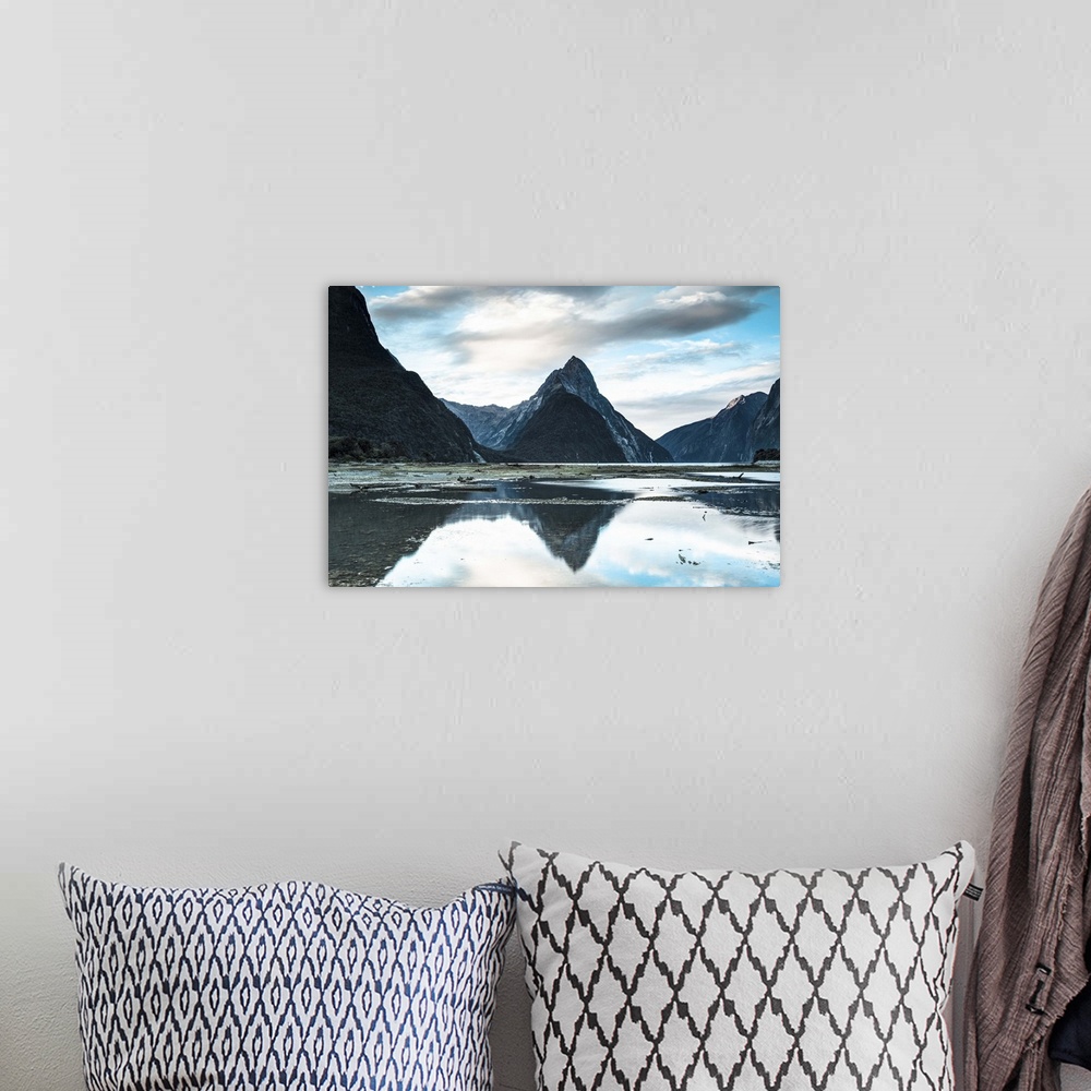 A bohemian room featuring The dramatic Mitre Peak, Milford Sound, Fiordland, South Island, New Zealand