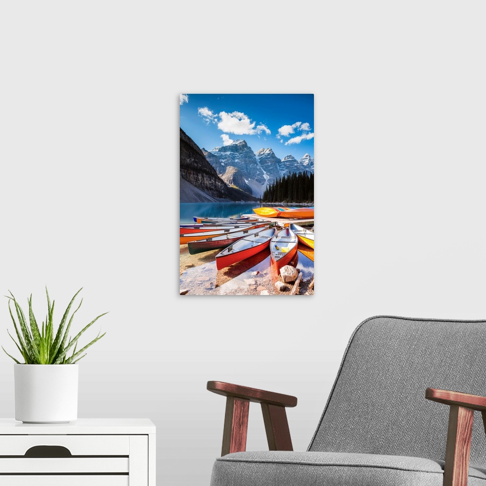 A modern room featuring Moraine Lake In Autumn, Banff National Park, Alberta, Canada