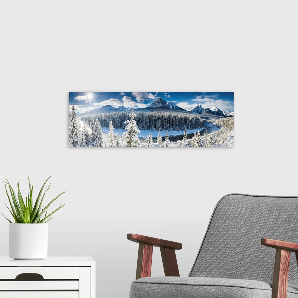 A modern room featuring Morant's Curve In Winter, Banff National Park, Alberta, Canada