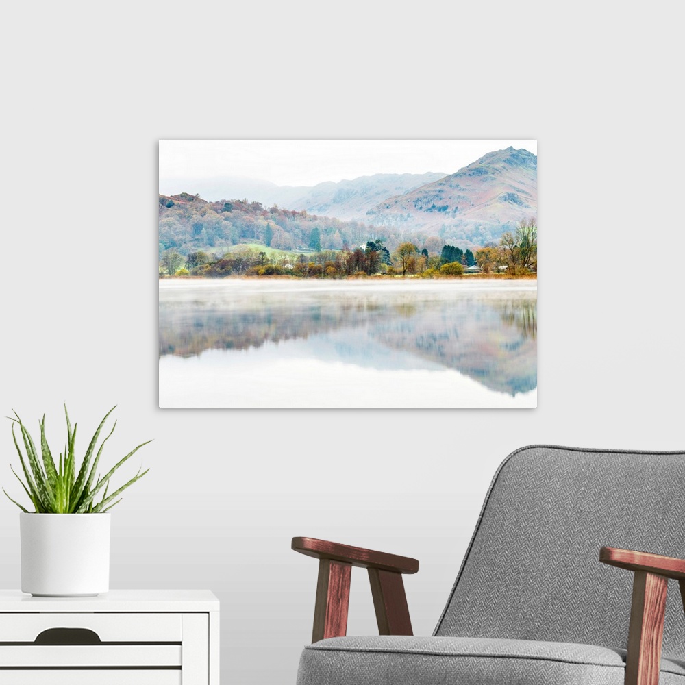 A modern room featuring Morning Mist On Grasmere, Cumbria, England