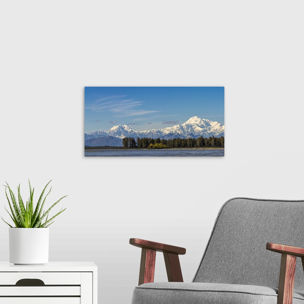 A modern room featuring Mt. Denali seen from Talkeetna Riverfront Park, Matanuska-Susitna Borough, Interior Alaska, Alask...