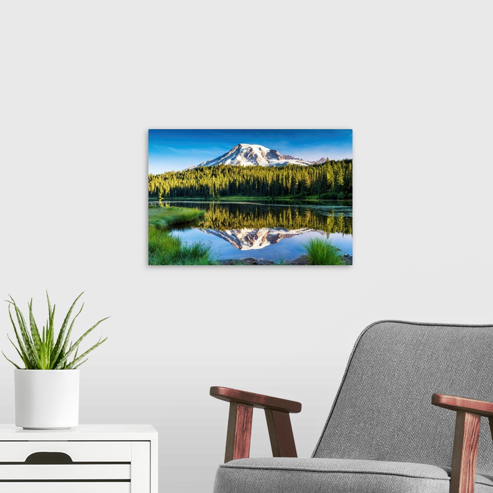 A modern room featuring Mt. Rainier Reflecting In Reflection Lake, Mt. Rainier National Park, Washington, USA
