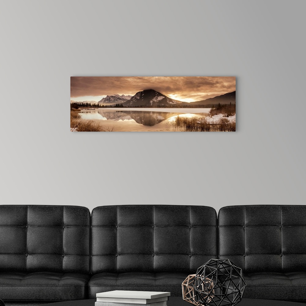 A modern room featuring Mt. Rundle Winter Sunrise, Vermilion Lakes, Banff, Alberta, Canada