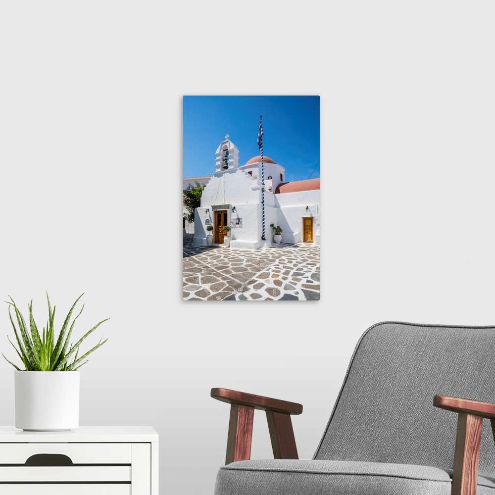 A modern room featuring Mykonos Town, Mykonos, Cyclade Islands, Greece.
