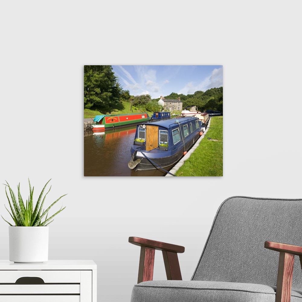 A modern room featuring Narrowboats on the Monmouthshire and Brecon Canal at Llangattock, Brecon Beacons National Park, P...