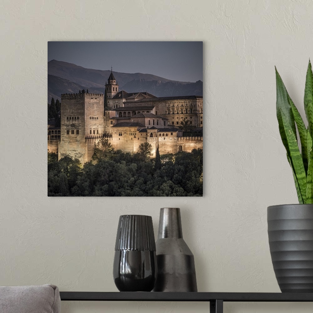 A modern room featuring Nasrid Palaces, Alhambra Palace, Granada Province, Andalusia, Spain.