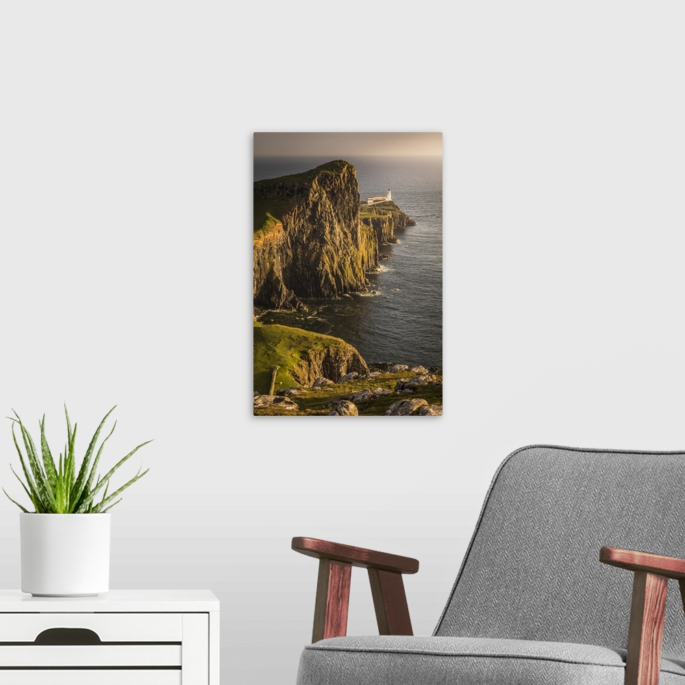 A modern room featuring Neist Point Lighthouse, Isle of Skye, Highlands, Scotland, Great Britain