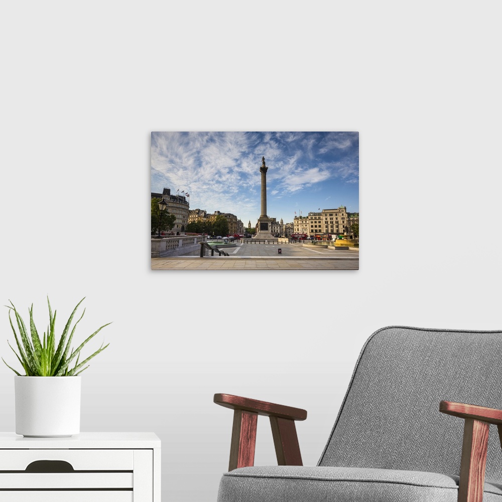 A modern room featuring Nelson's Column, Trafalgar Square, London, England, UK.