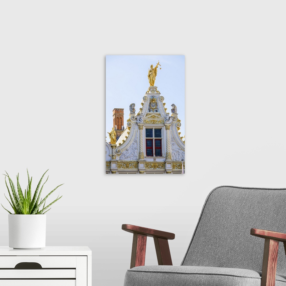 A modern room featuring Belgium, West Flanders (Vlaanderen), Bruges (Brugge). Neoclassical facade of Brugse Vrije on Burg...