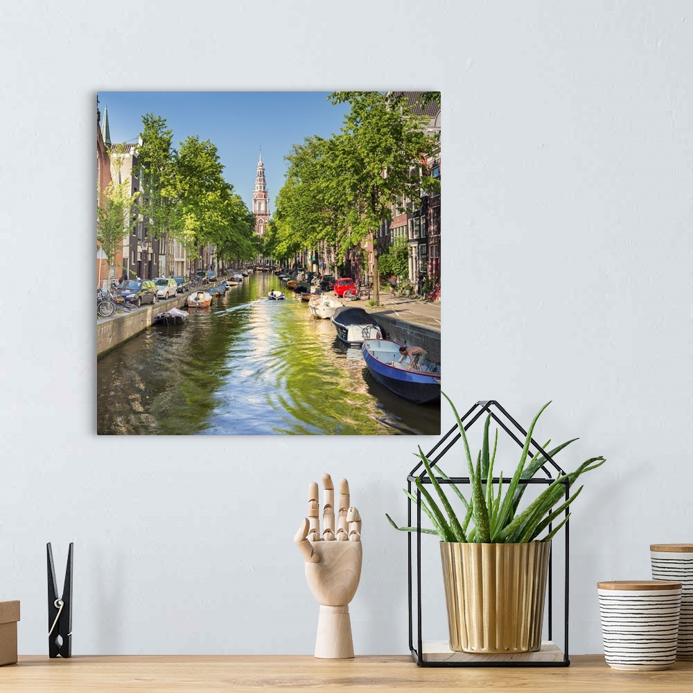 A bohemian room featuring Netherlands, North Holland, Amsterdam. The Zuiderkerk bell tower