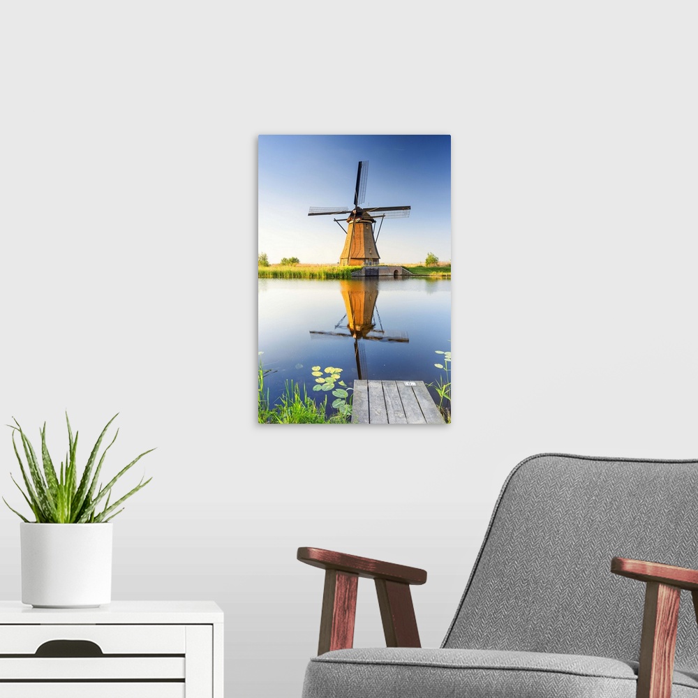 A modern room featuring Netherlands, South Holland, Kinderdijk. Windmills