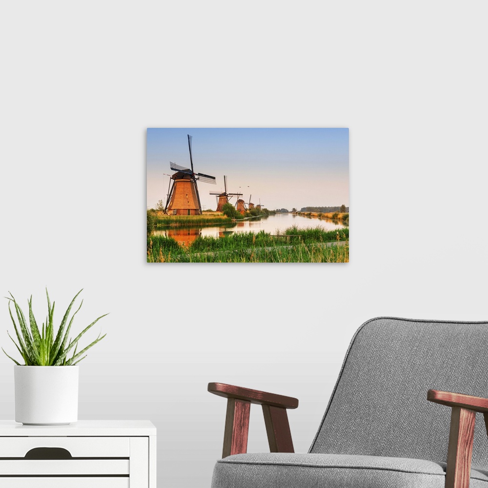A modern room featuring Netherlands, South Holland, Kinderdijk. Windmills