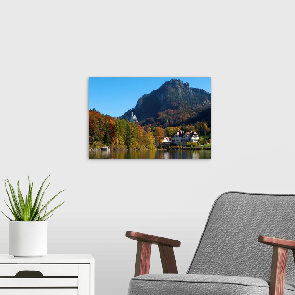 A modern room featuring Neuschwanstein Castle ans Lake Alpsee, Allgaeu, Bavaria, Germany