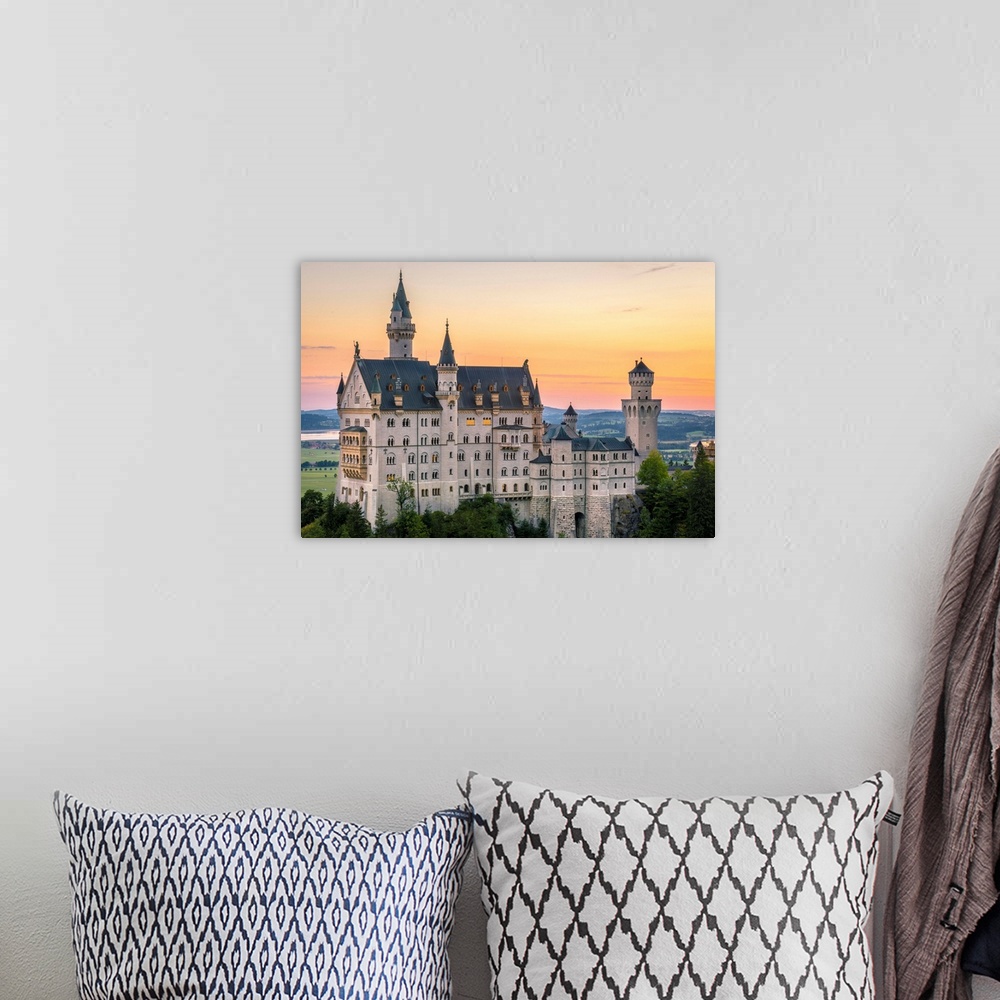 A bohemian room featuring Neuschwanstein Castle, Fussen, Bayern, Germany.