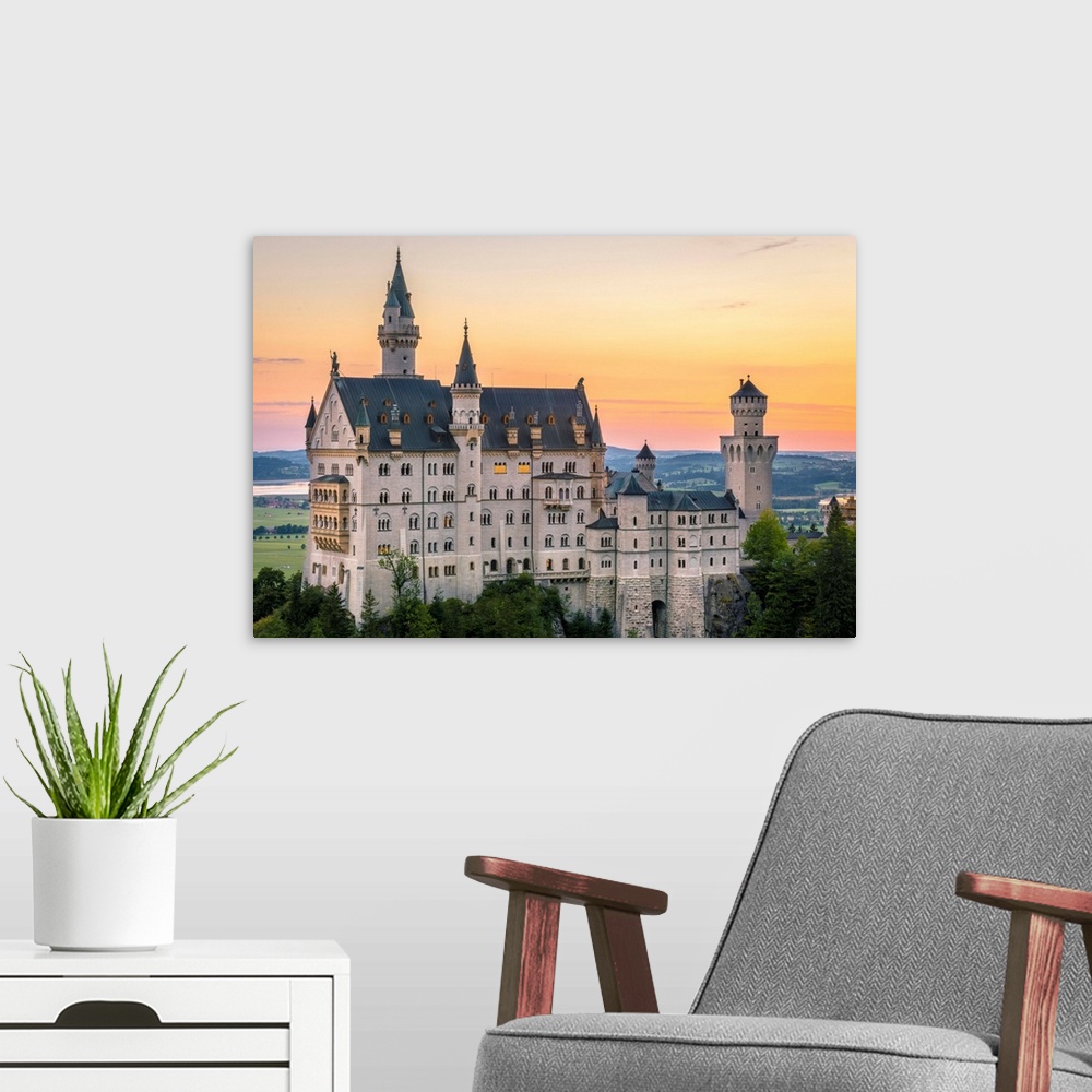 A modern room featuring Neuschwanstein Castle, Fussen, Bayern, Germany.