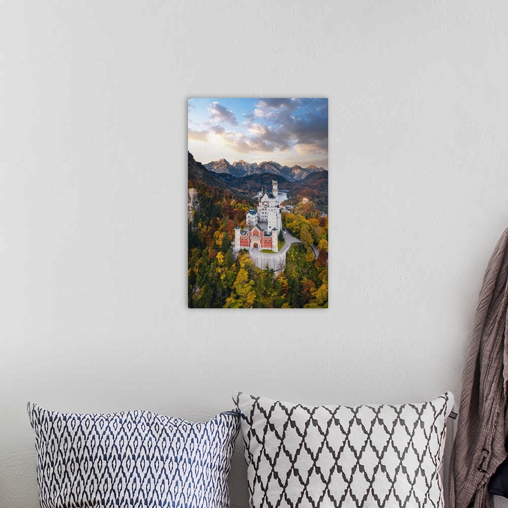 A bohemian room featuring Neuschwanstein castle, Schwangau, Bavaria, Germany. Bavaria, Western Europe, Germany.