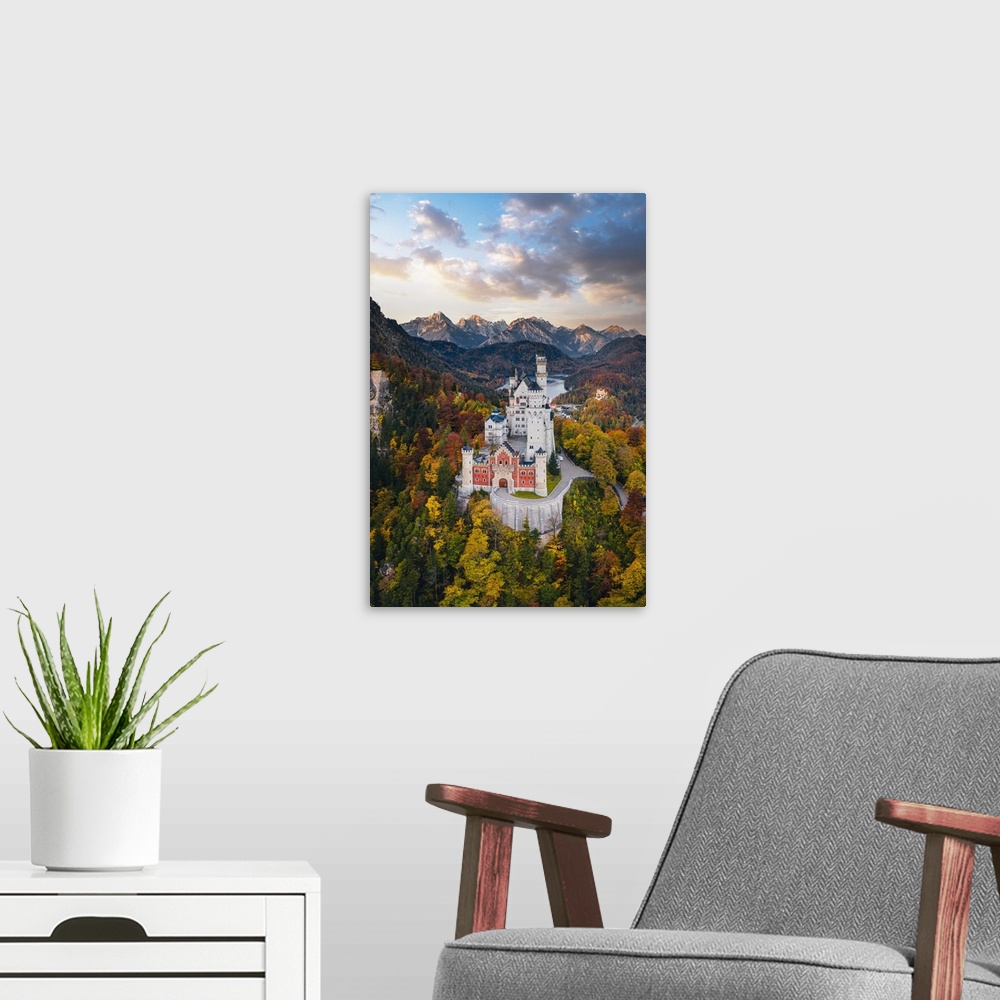 A modern room featuring Neuschwanstein castle, Schwangau, Bavaria, Germany. Bavaria, Western Europe, Germany.