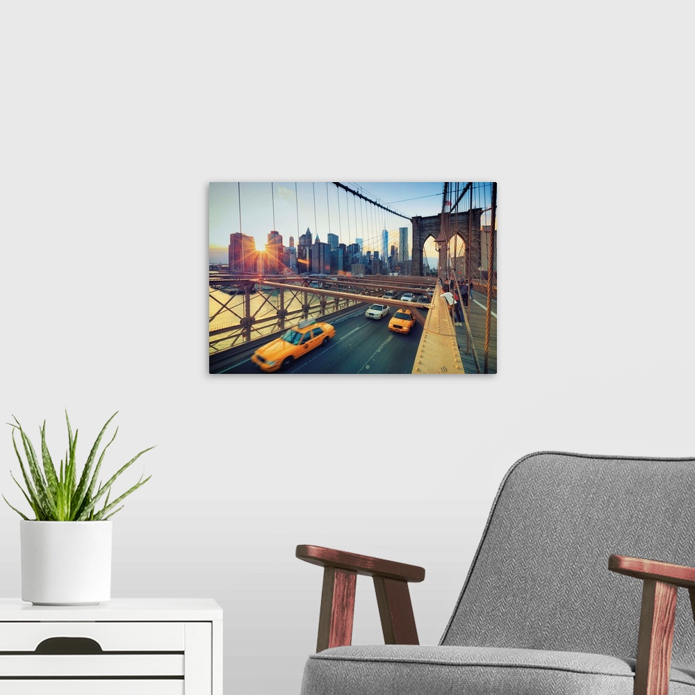 A modern room featuring USA, New York, New York City, Brooklyn Bridge.