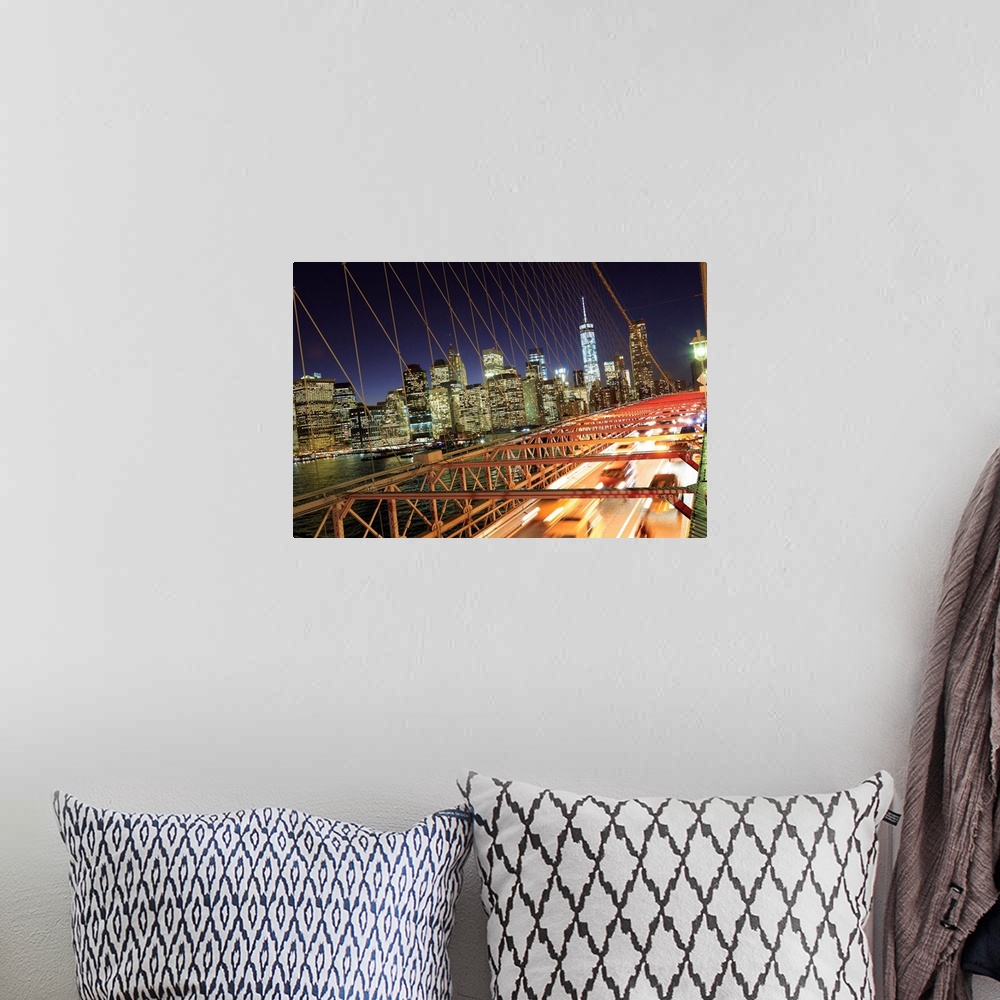 A bohemian room featuring USA, New York City, Brooklyn Bridge and Lower Manhattan Skyline.