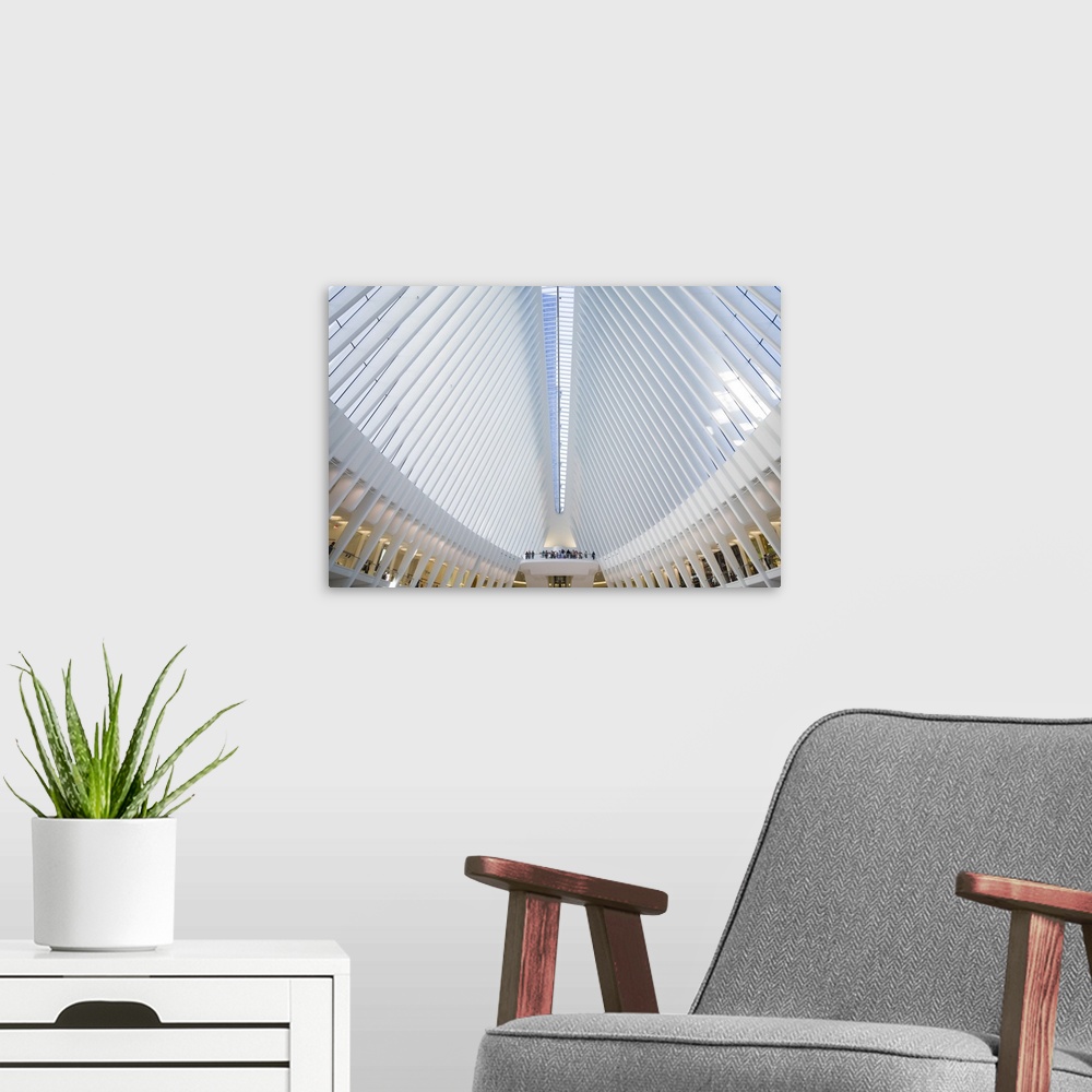 A modern room featuring USA, New York, New York City, Lower Manhattan, The Oculus, World Trade Center PATH train station,...