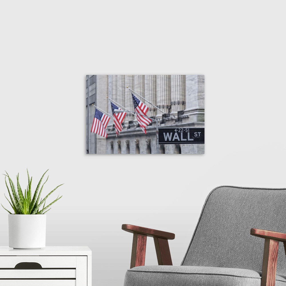 A modern room featuring USA, New York, New York City, Lower Manhattan, Wall Street.
