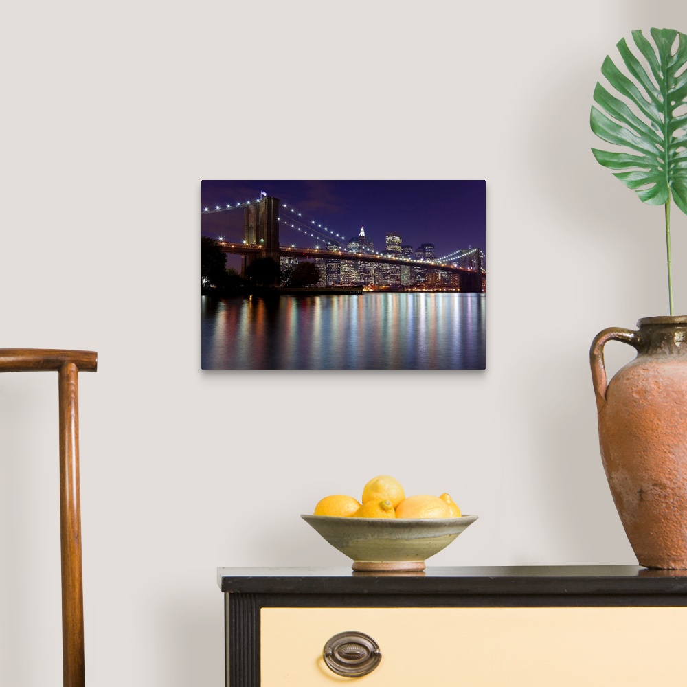 A traditional room featuring USA, New York City, Manhattan,  Brooklyn Bridge and the Downtown Manhattan Financial District sky...