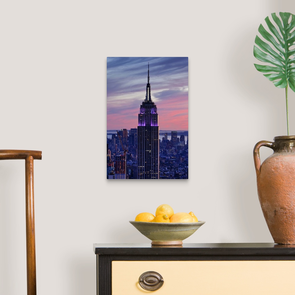 A traditional room featuring USA, New York City, Manhattan,  View towards Downtown Manhattan and the Empire State building fro...