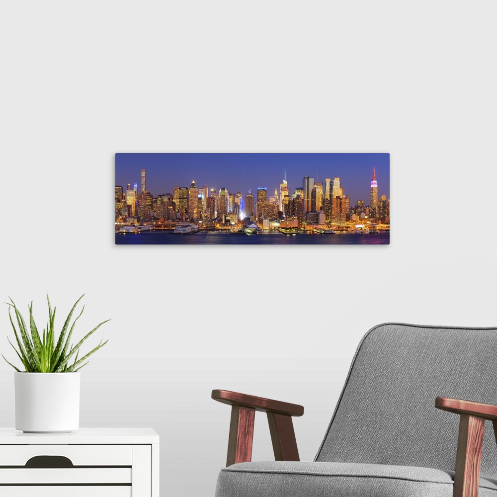 A modern room featuring USA, New York, New York City, Manhattan Skyline from New Jersey.