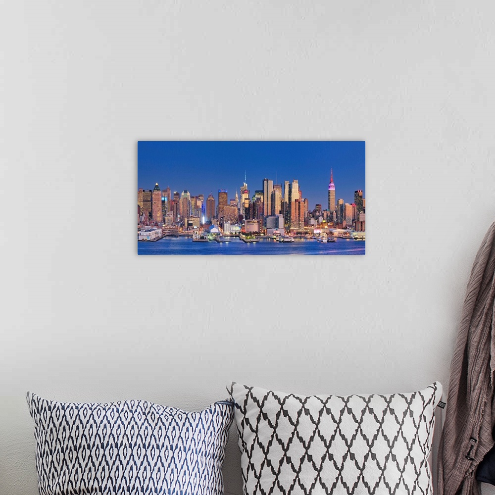 A bohemian room featuring USA, New York, New York City, Manhattan Skyline from New Jersey.