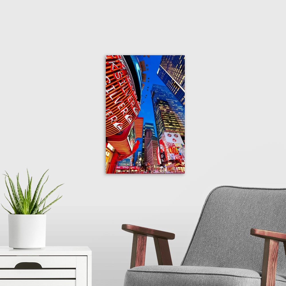 A modern room featuring USA, New York City, Manhattan, Times Square, Neon lights of 42nd Street