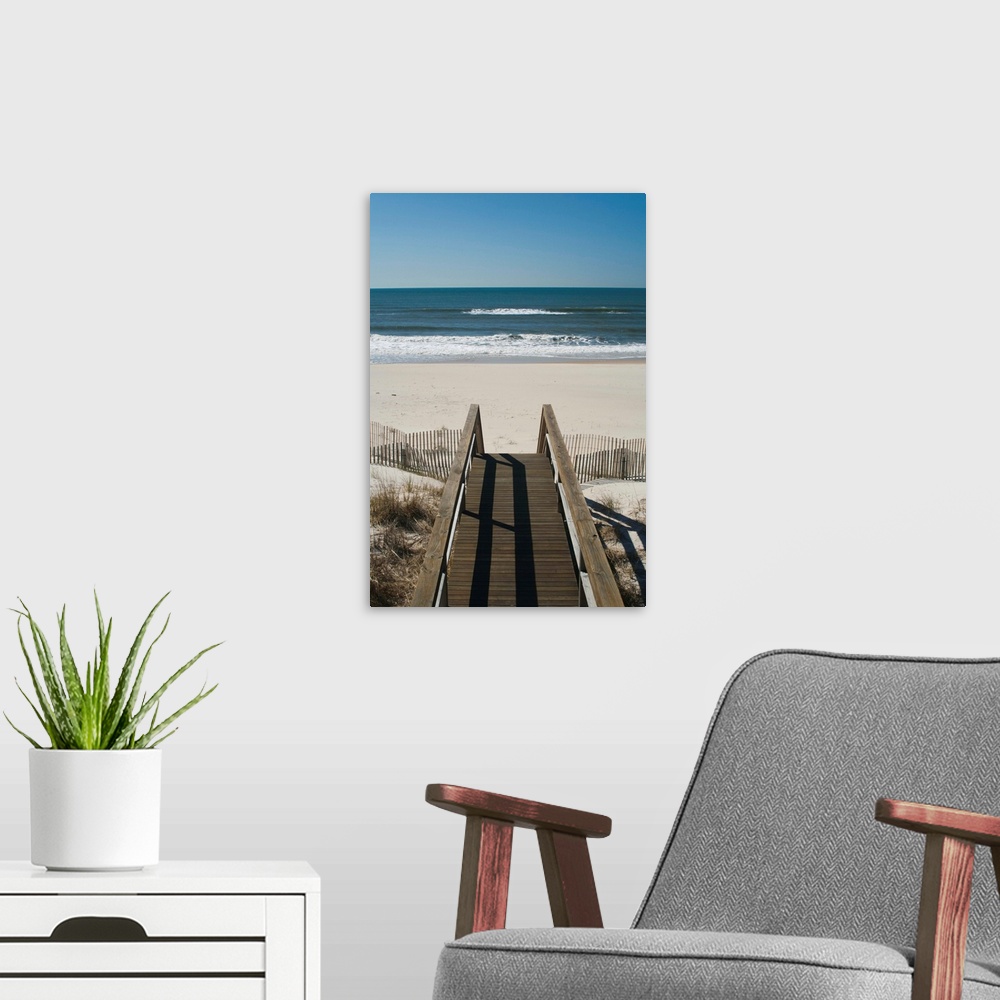 A modern room featuring USA, New York, Long Island, The Hamptons, Westhampton Beach, beach view from beach stairs